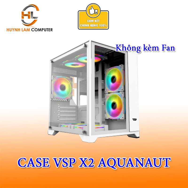 Vỏ máy tính Case VSP X2 Aquanaut TRẮNG không Fan Kính cường lực 2 mặt
