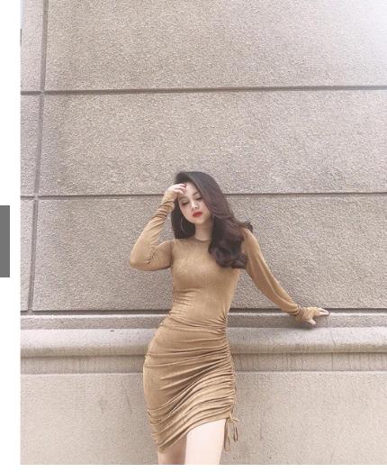 ĐẦM BODY VÁY BODY DÀI TAY RÚT EO ảnh thật bảng màu