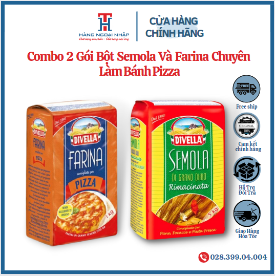 Combo 2 gói bột semola và farina chuyên là bánh pizza divella italia 1kg/gói
