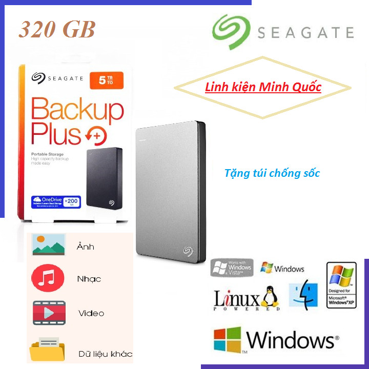 • Ổ Cứng Di Động Seaagate Backup Plus Slim 320GB - bảo hành 24 tháng - tặng túi chống sốc