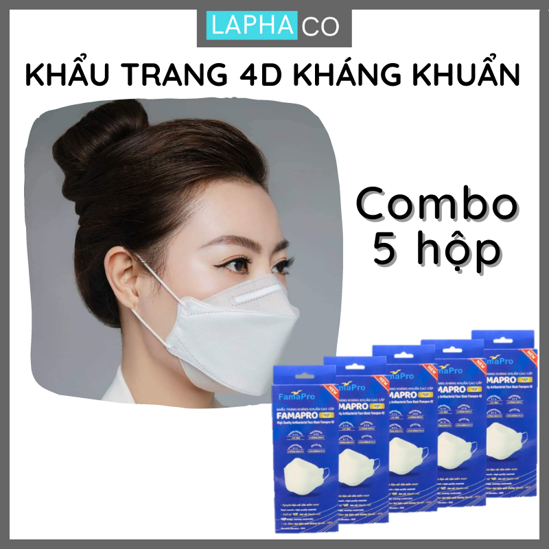[HCM]Combo 5 hộp khẩu trang y tế 4D cao cấp kháng khuẩn 3 lớp Nam Anh Famapro 4D Mask (10 cái /hộp)