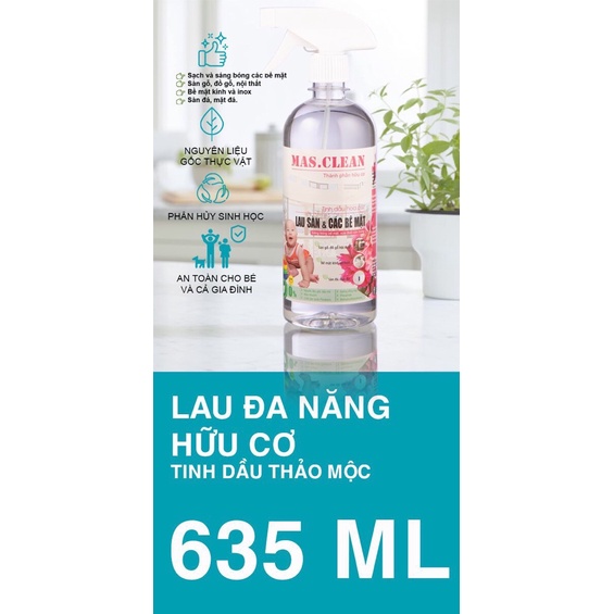 Nước xịt lau đa năng Masclean 635ml/khử khuẩn/lau sàn/lau kính/xịt phun/sàn gỗ/ sàn gạch/ mặt kính