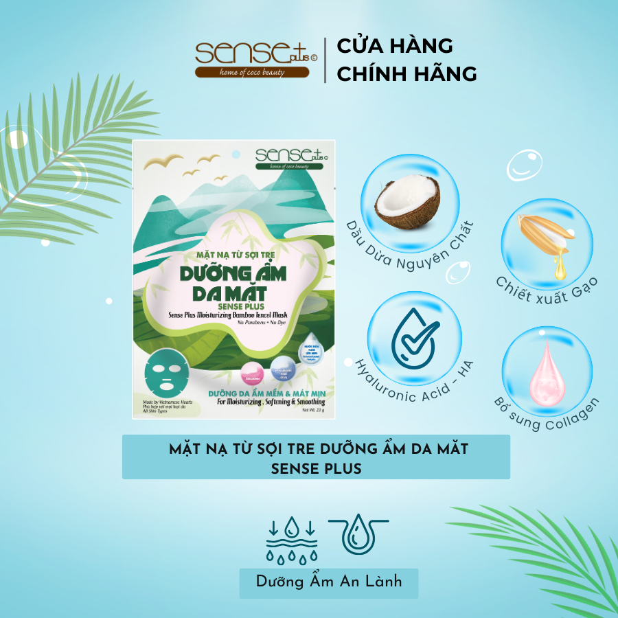 Mặt nạ từ sợi tre dưỡng ẩm da mặt sense plus 23g
