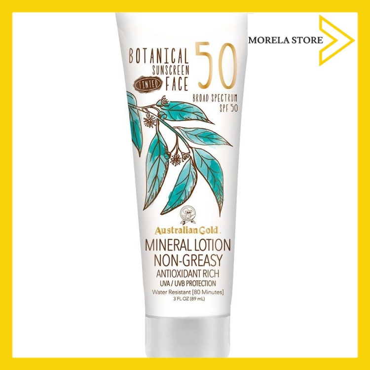 [HCM]Kem chống nắng không nhờn chống trôi Australian Gold Botanical Sunscreen Tinted Face Mineral Lotion SPF 50 89ml