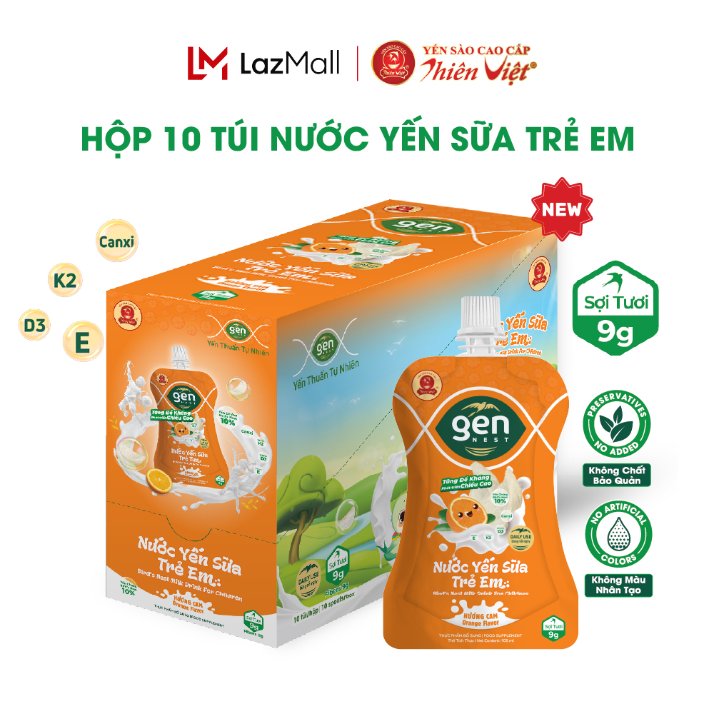 Hộp 10 Túi Nước Yến Sữa Trái Cây Trẻ Em Gennest (105ml)