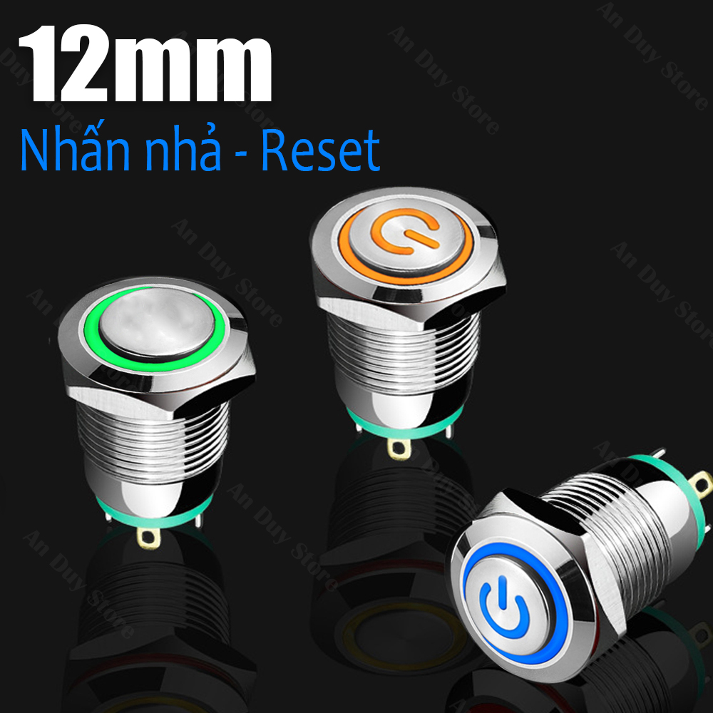 Nút công tắc Reset, Nhấn tự nhả 12mm có LED Công tắc khởi động Chống nước IP67, Chịu nhiệt độ cao