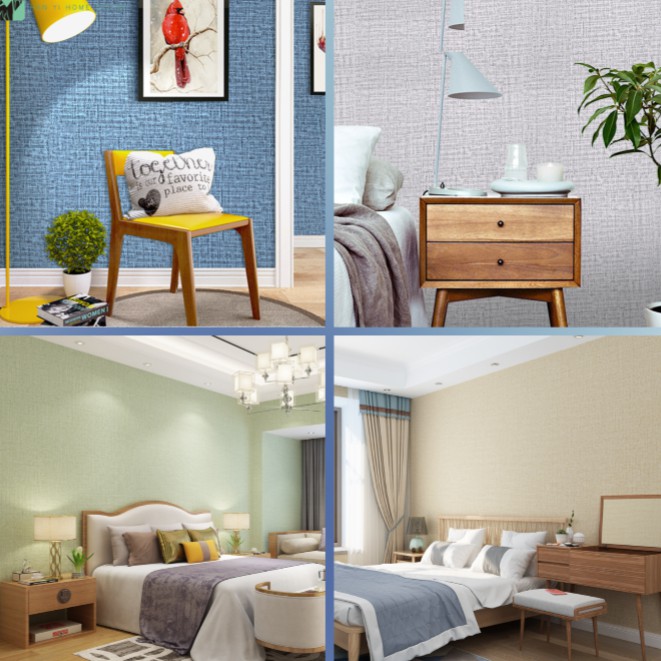 Combo 10m giấy dán tường 1 màu vải khổ 45cm có keo sẵn