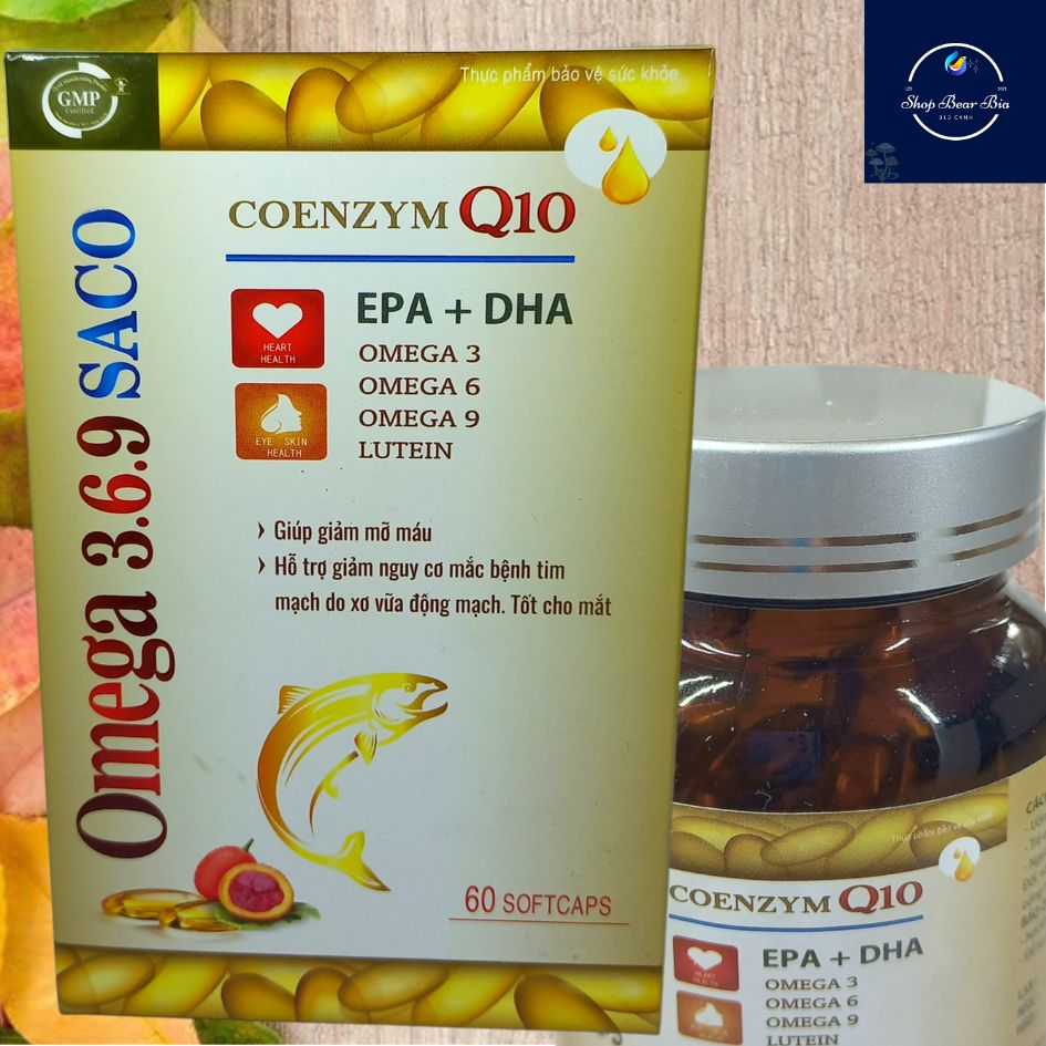Viên uống dầu cá Omega 3.6.9 Saco hộp 60v bổ sung Lutein, giúp giảm mỡ máu