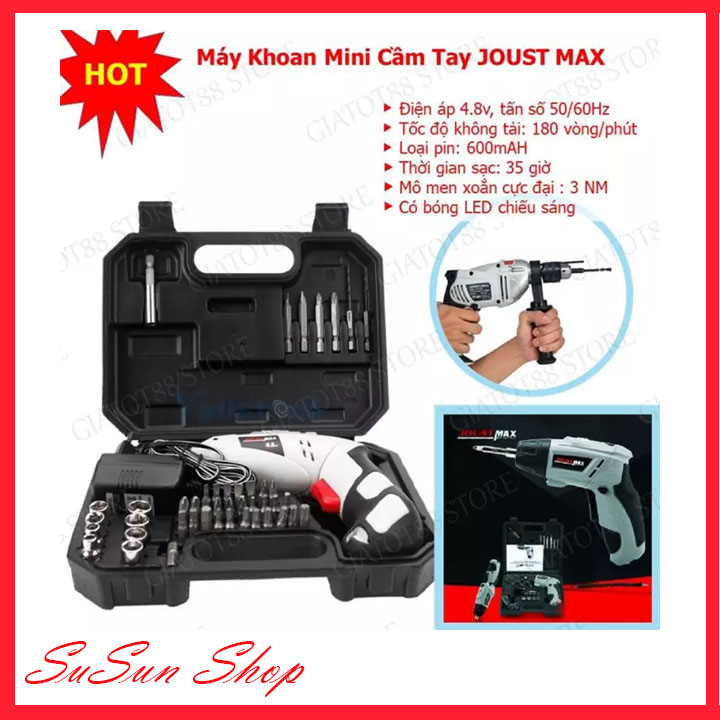 Máy khoan, Máy bắn vít 2 chiều mini khoan vặn dùng pin nhỏ gọn, Bộ máy khoan và vặn ốc vít đa năng có sạc tích điện Joust Max máy khoan cầm tay