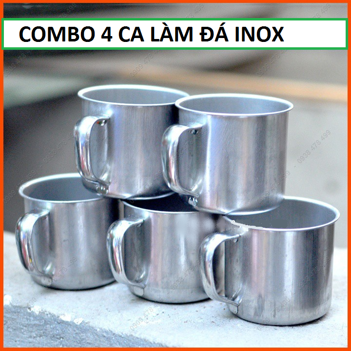 [HCM][COMBO 4 LY] Ly inox có quai uống nước. Ca làm đá có quai bằng inox ly làm đá inox ly đá để tủ lạnh