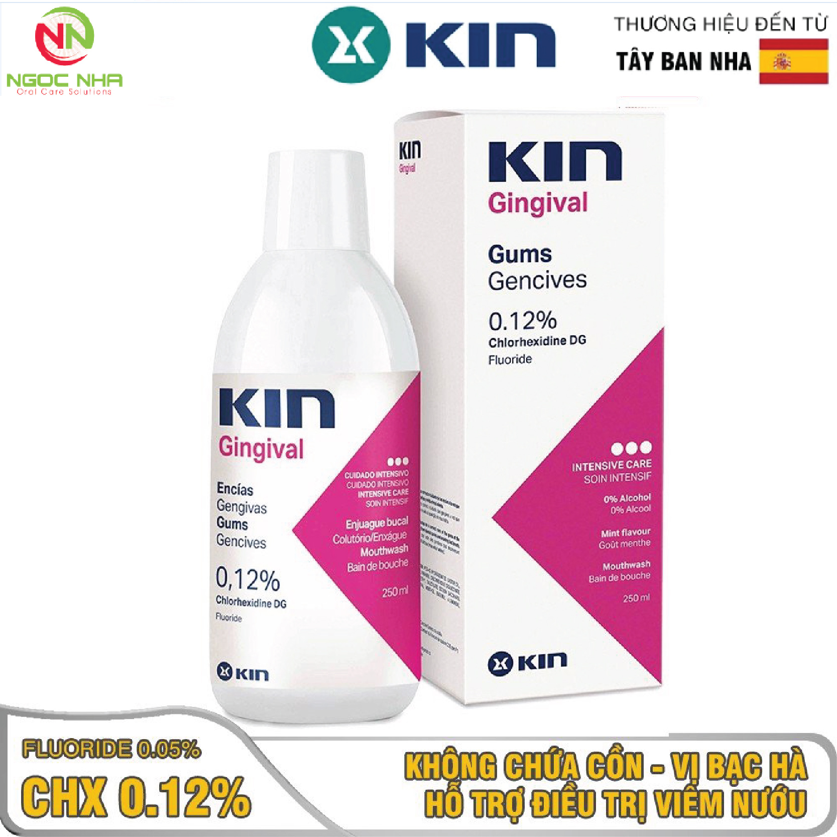 Nước súc miệng ngăn ngừa viêm nha chu viêm nướu Kin Gingival 250ml/ Kin Antiseptic Mouthwash