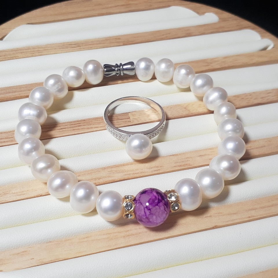 VÒNG TAY NGỌC TRAI THẬT SANG TRỌNG - NHẪN BẠC S925 NGỌC BÁN CẦU SIÊU DỄ THƯƠNG