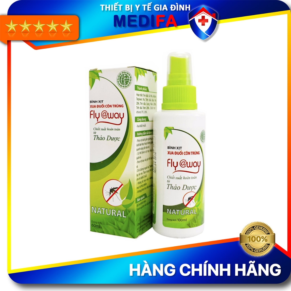 Tinh dầu đuổi muỗi fly away dạng lọ xịt chiết xuất 100% từ thiên nhiên: tinh dầu sả, bạc hà, dầu tràm, lọ 100ml