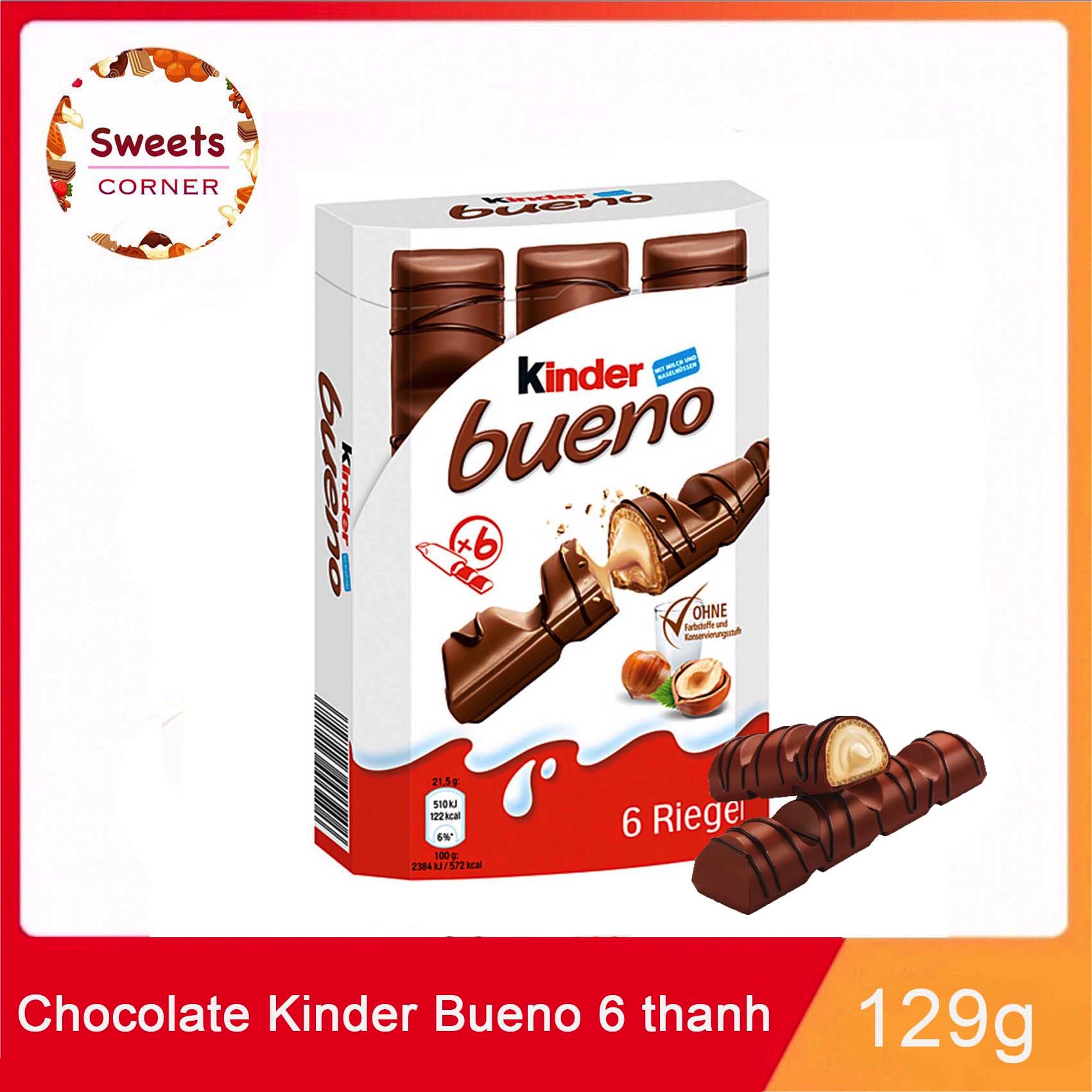 Chocolate Kinder Bueno nhân hạt dẻ hộp 129g