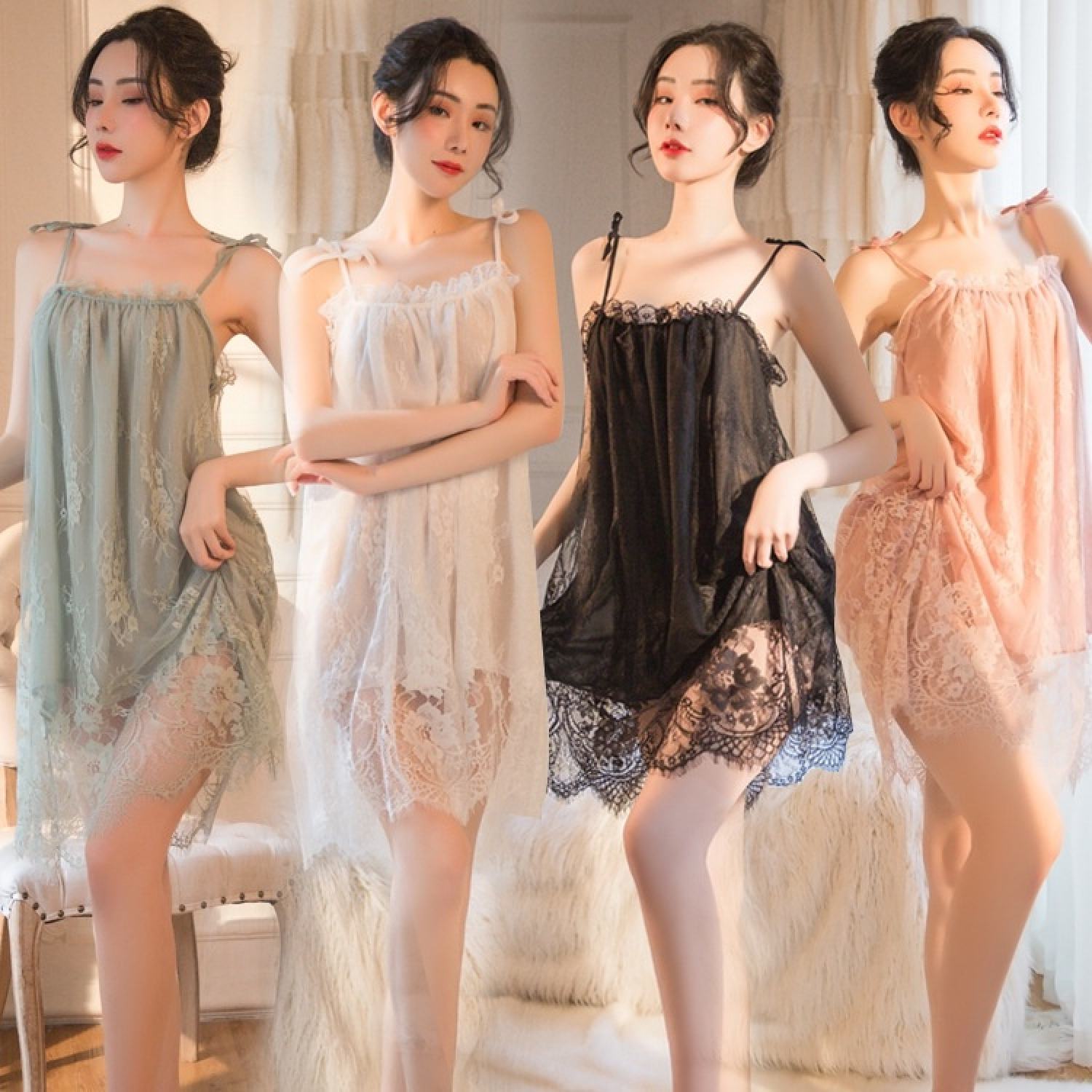Đầm ngủ vải voan ren mềm 2 dây lớp cao cấp mềm mát mịn quyến rũ cp028