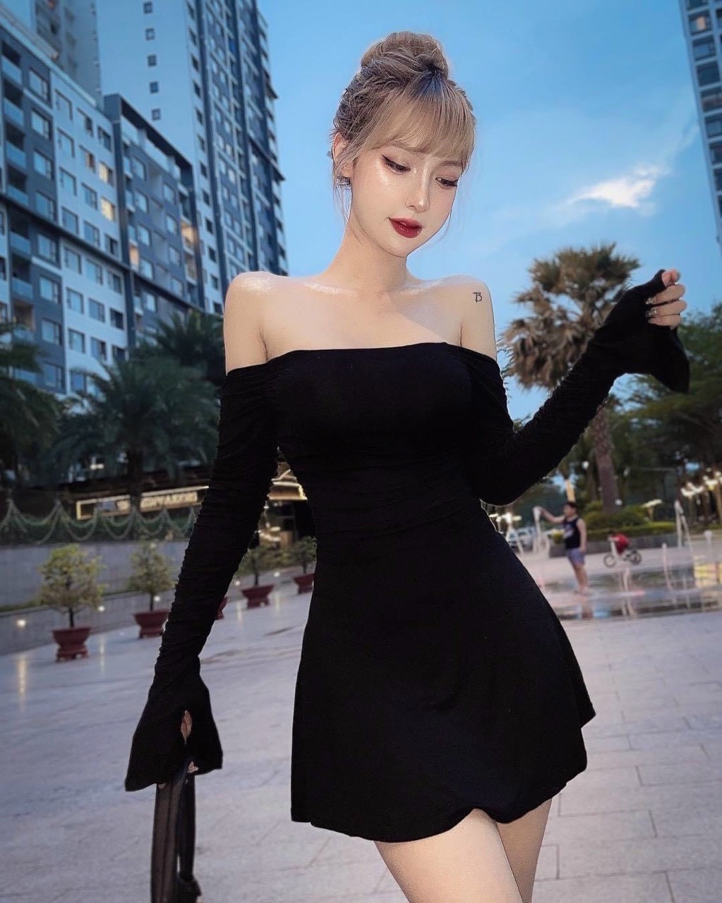 Đầm trễ vai tay loe dáng ngắn xòe pinkstore29 d080