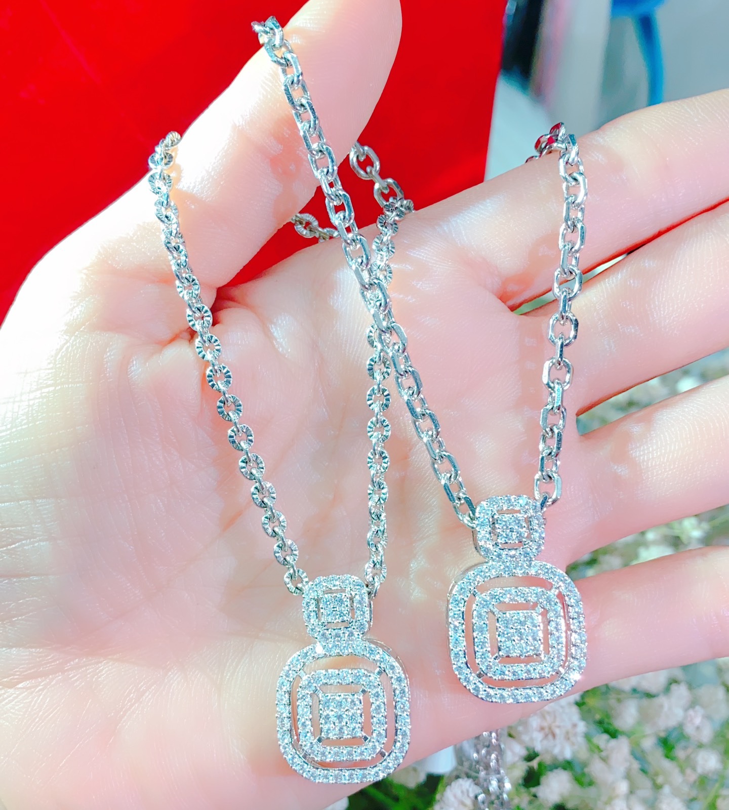 Dây chuyền nữ vàng trắng và mặt đính đá vuông - D31114 JURI SHOP - Không đen không dị ứng (Dây chuyền dài 50cm)