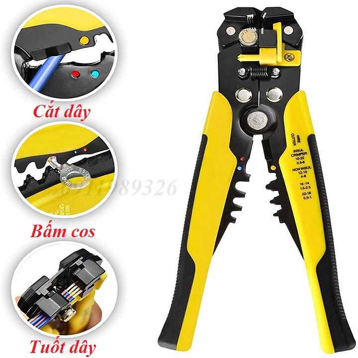 [HCM]Kìm tuốt dây điện tự động cắt dây bấm cos đa năng