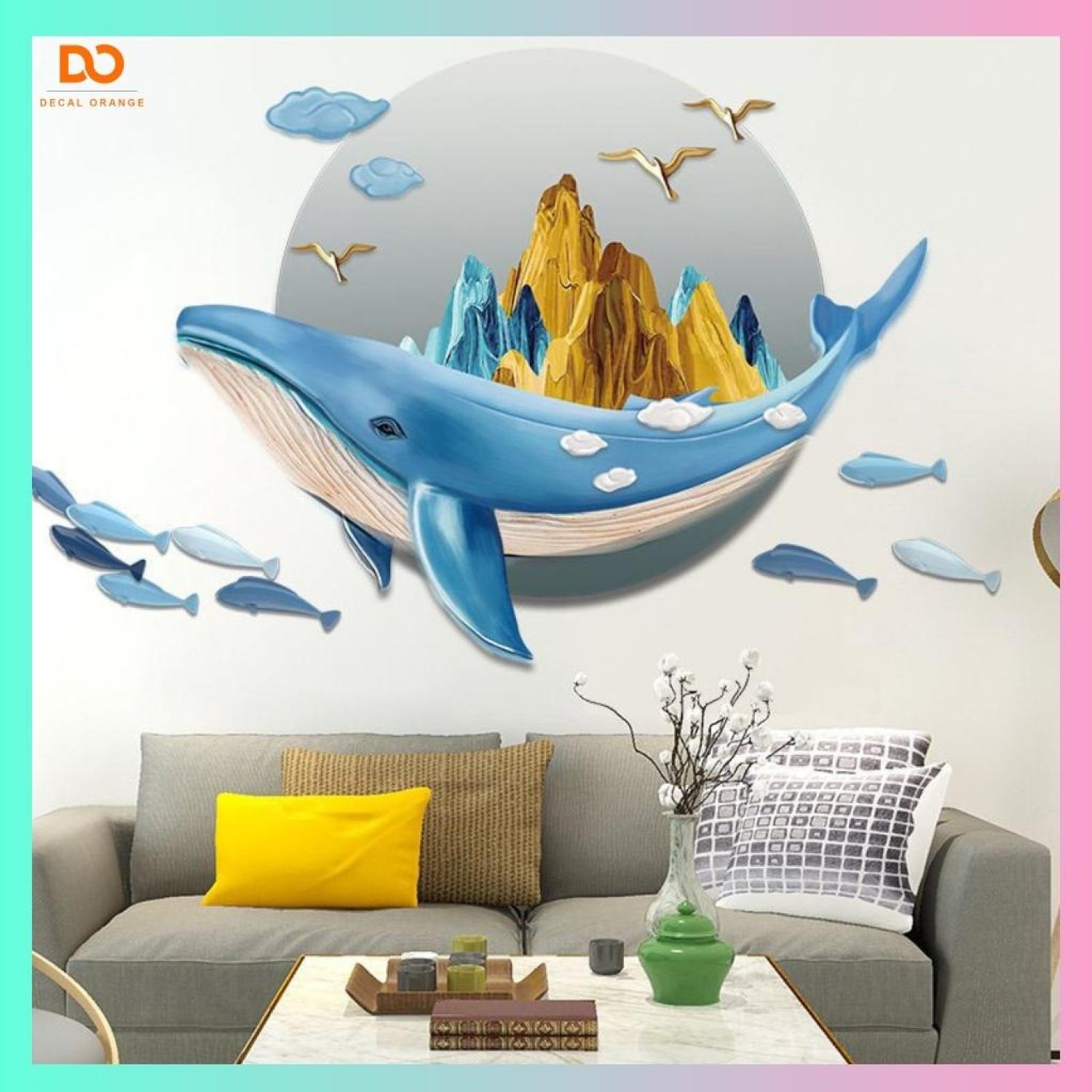Decan dán tường 3D cá sơn thủy DO186 trang trí phòng ngủ phòng khách