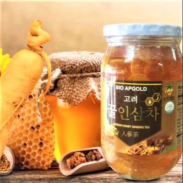 Mật ong sâm - sâm tươi cắt lát ngâm mật ong bio apgold 580gram - hàn quốc