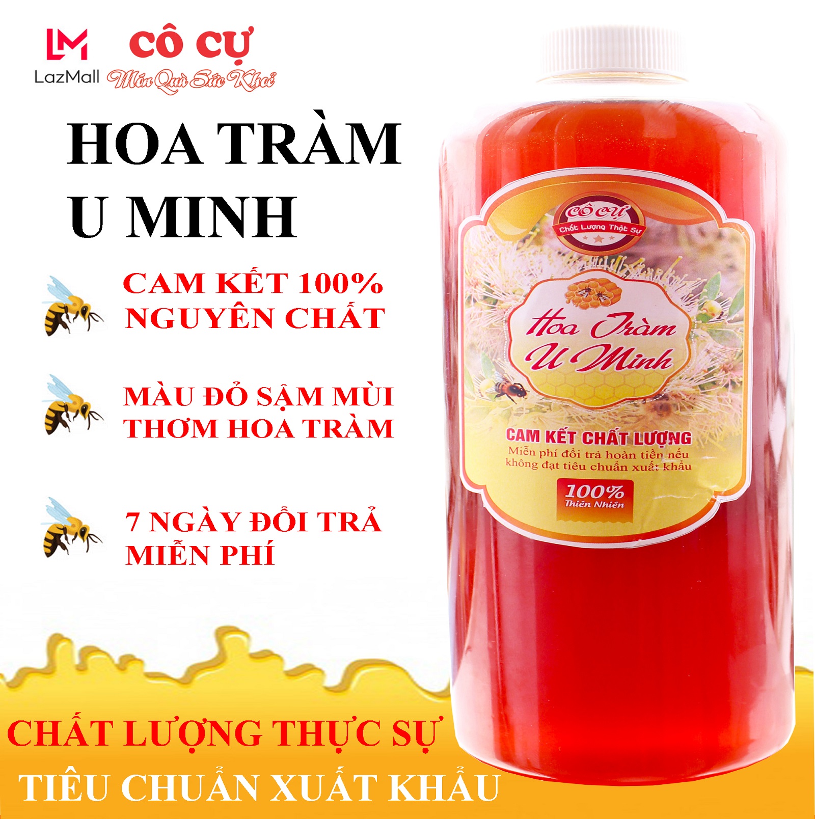 Mật ong nguyên chất hoa Tràm 1 Lít - cam kết chất lượng từ gian hàng chính hãng