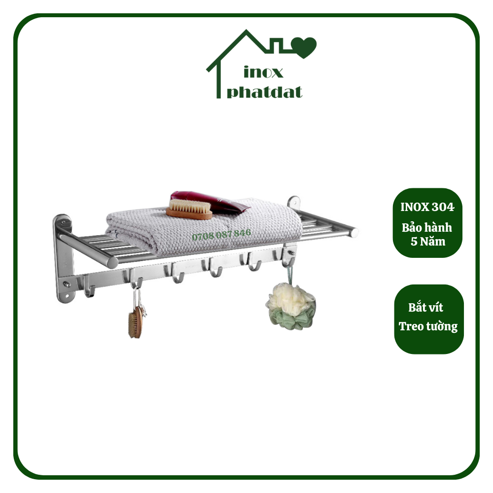 Máng khăn tầng đa năng Inox 304 PHÁT ĐẠT không rỉ sét, thanh treo khăn, giá móc khăn mặt nhà tắm, vắt khăn inox