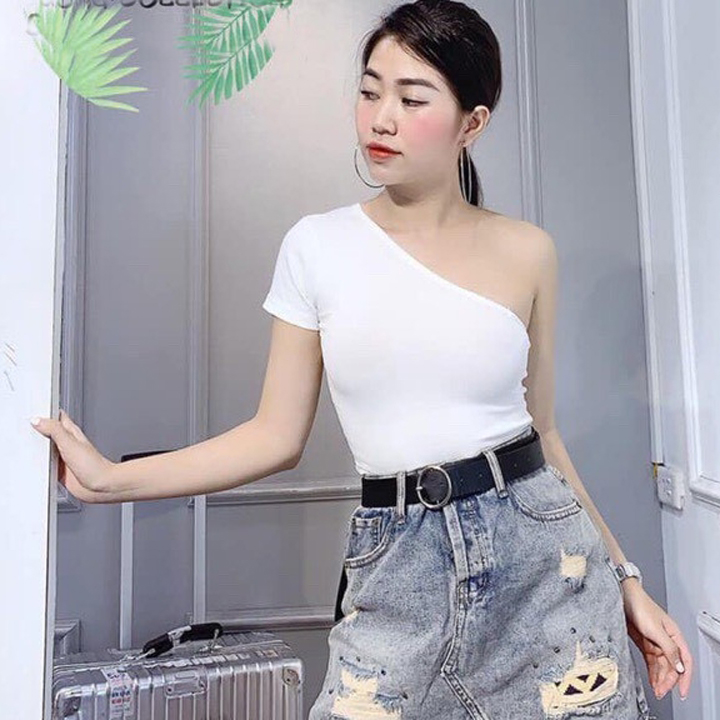 Áo thun trễ vai một tay tay ngắn