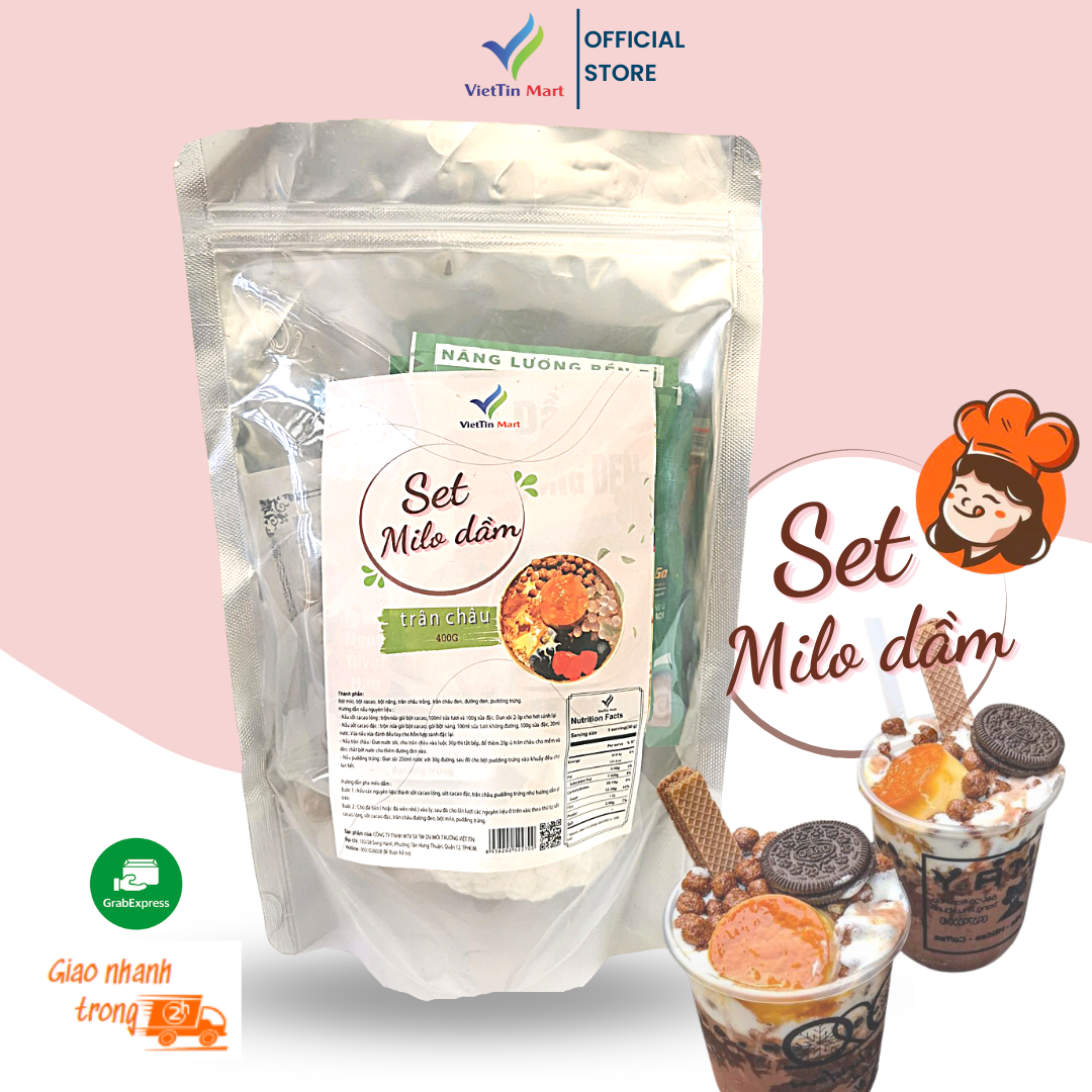 Set milo dầm trân châu đường đen viettin mart 400g