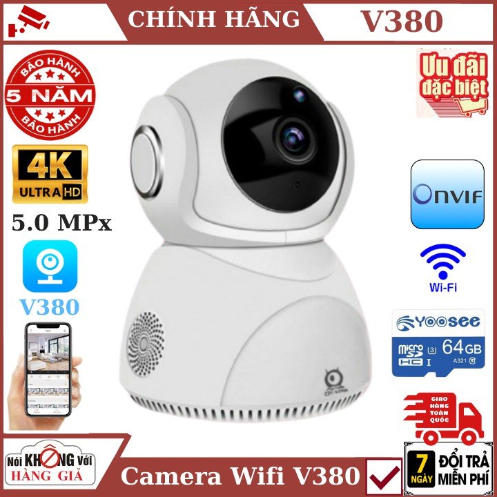 CAMERA WIFI IP V380 Pro 5.0Mpx MẪU MỚI NHẤT 2021 - Chức năng nhận diên khuôn mặt xoay theo chuyển động- ĐỘ PHÂN GIẢI 2592 X 1920- XOẠY NGANG 360 BẢO HÀNH 12 THÁNG
