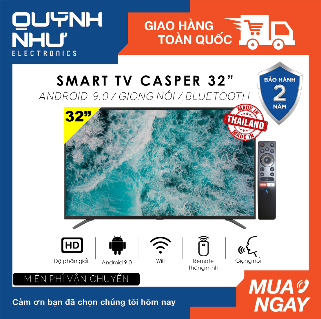 Trả góp 0% - FREESHIP-HCM - Smart Voice Tivi Casper 32 inch 32HG5000 / 32HG5100 / 32HG5200 (HD Ready Android 9.0 Điều khiển giọng nói DVB-T2 Bluetooth Chromecast built-in Nexflix Youtube màu đen) -  Hàng Thái Lan - Tivi giá rẻ - Bảo hành 2 năm