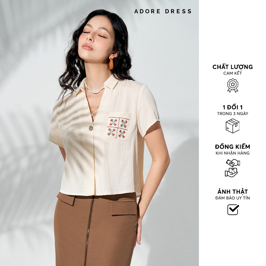 Sơ mi thô mềm beige thêu trang trí túi 411sh1026 adore dress