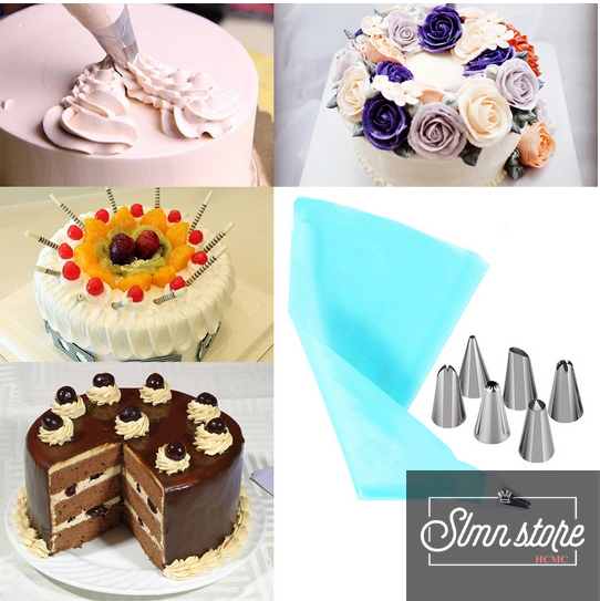 [HCM]Đầu Bắt Bông Kem Tạo Hình Hoa Hồng Dùng Để Trang Trí Bánh Kem Tiện Dụng. Set 6 đầu và túi đựng kem để nặn