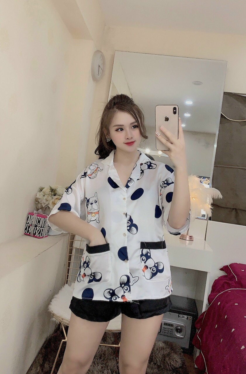 Set bộ pijama đùi cánh dơi phối viền túi xinh xắn chất vải mềm mịn cao cấp mặc siêu mát
