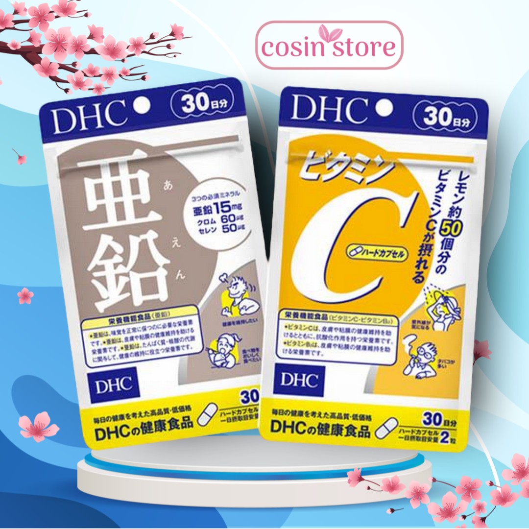 Combo Viên uống DHC Kẽm và DHC Vitamin C 30 ngày dùng hỗ trợ ngừa mụn mờ thâm shop Cosin Store