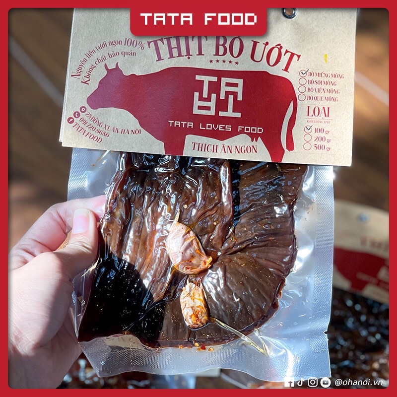 Khô bò miếng ướt cháy tỏi 200g TATA Food đồ ăn vặt Hà Nội gói BMU2