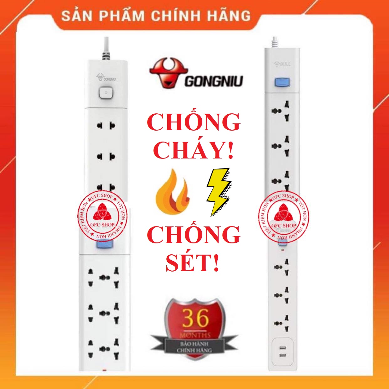 Ổ cắm điện chất lượng cao GONGNIU / GONEO - Ổ cắm điện 3 lỗ 4 lỗ 6 lỗ 8 lỗ - Chiều dài 3m/5m - Có công tắc Bảo hành 3 năm