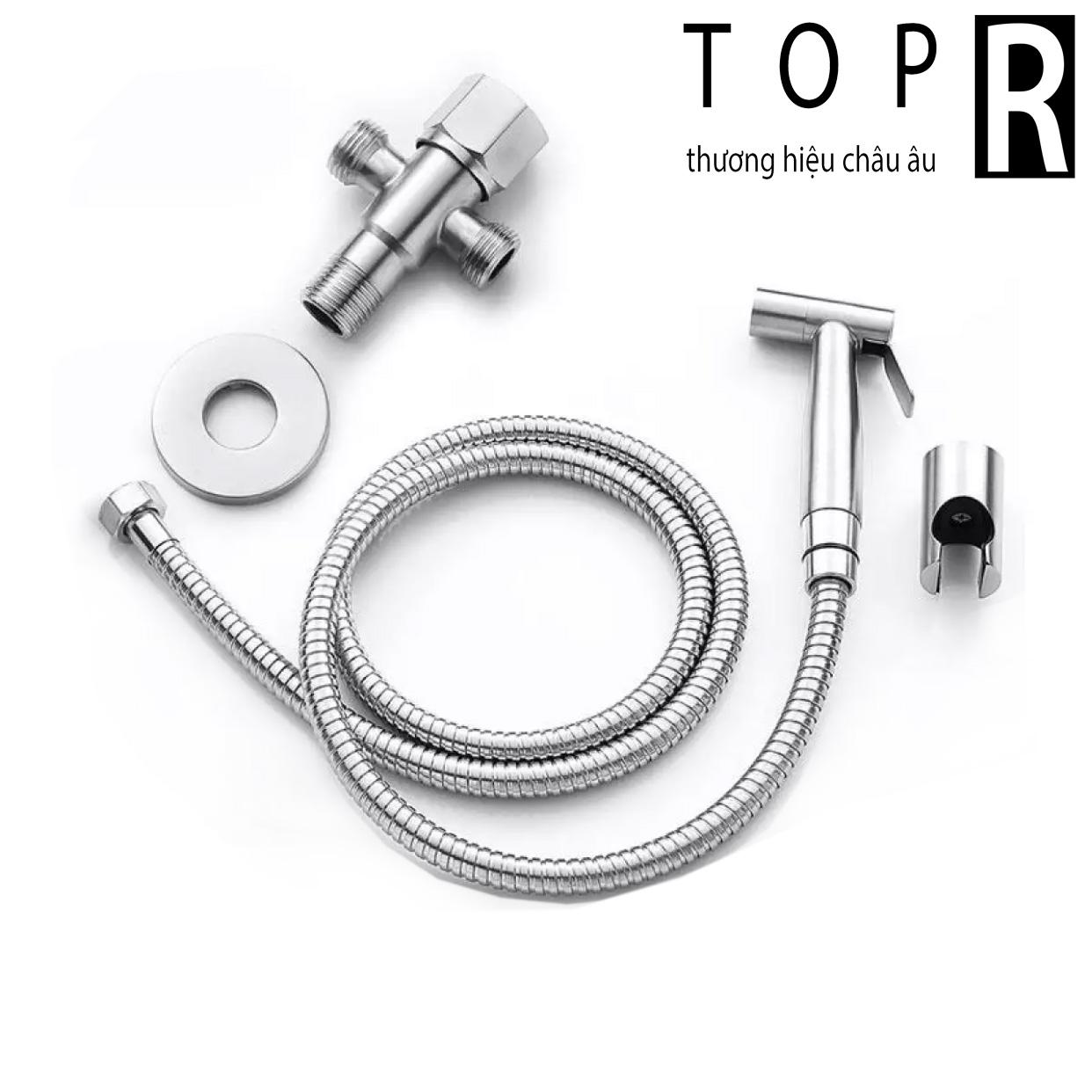 Combo Vòi xịt vệ sinh inox và van nước chữ thập TOP R - vòi xịt bồn cầu inox