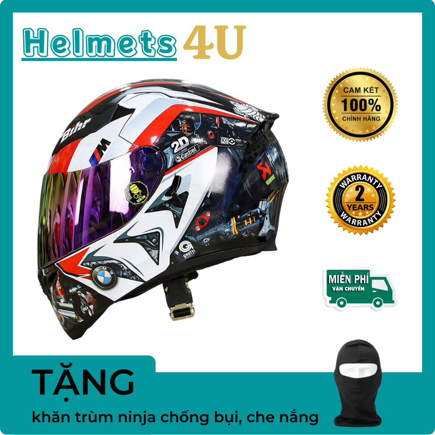 Mũ bảo hiểm fullface roc 05 đen bóng lên tem decal bmw trắng đỏ - helmets 4u