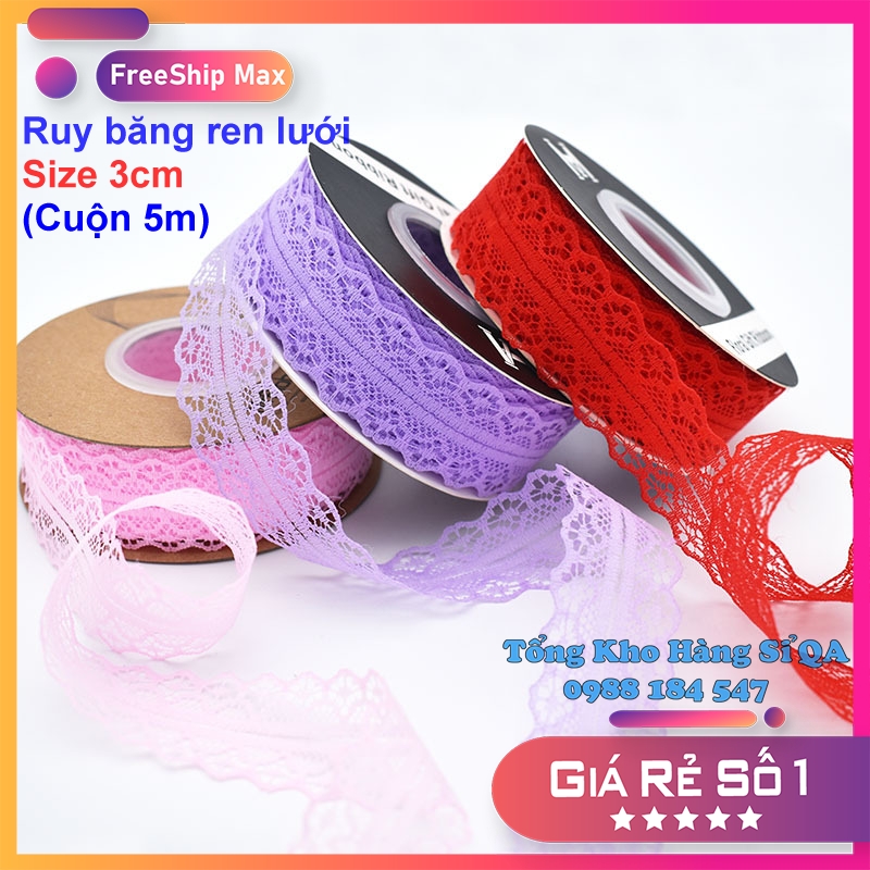 [ 5 mét ] Ruy băng ren lưới bản rộng 3cm nhiều màu loại đẹp