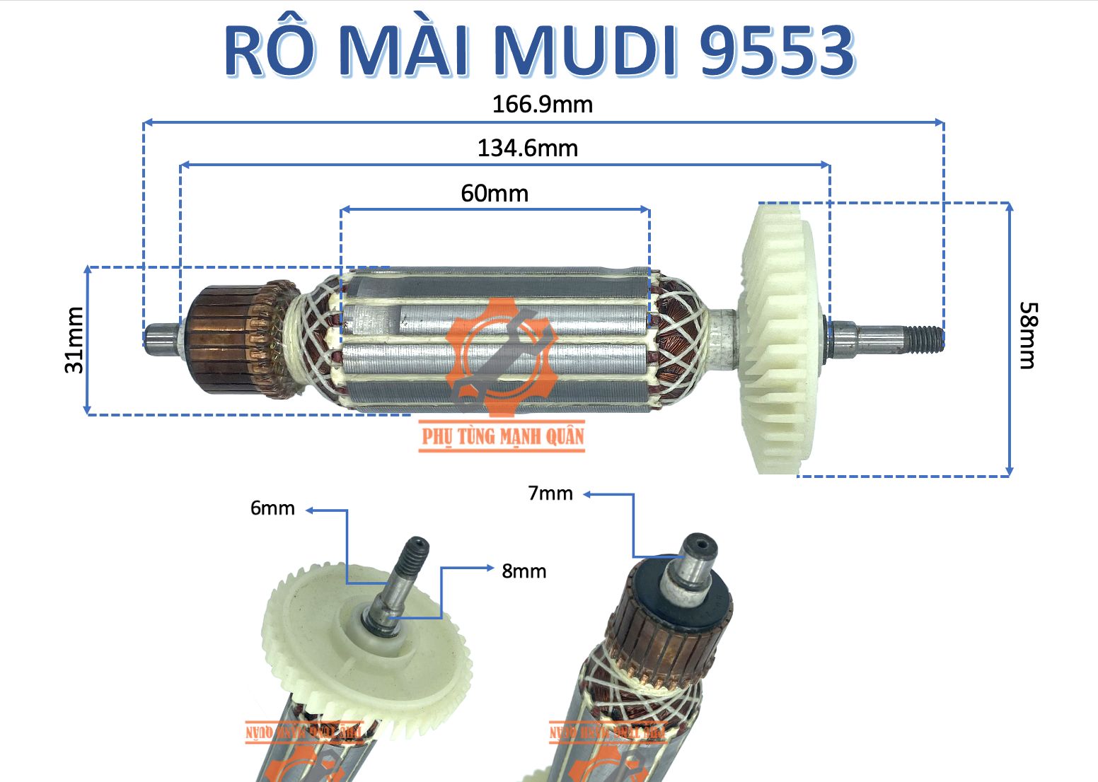 Rotor/ruột máy mài MUDI 9553 tặng kèm chổi than