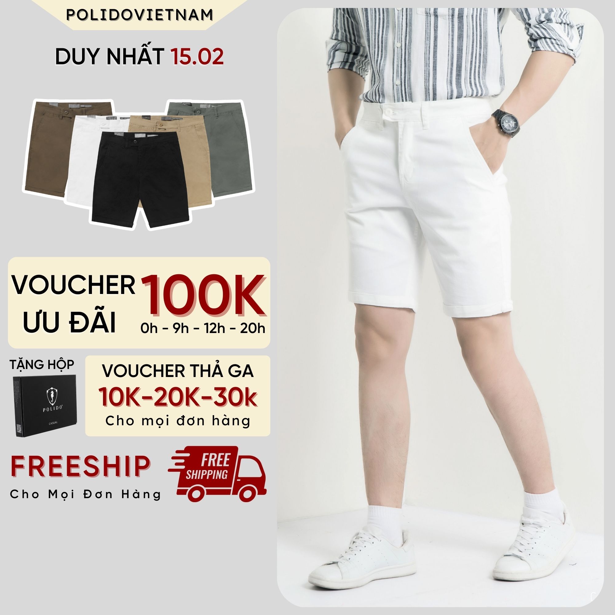 Basic Quần Shorts Khaki Nam POLIDO Chất Liệu Co Giãn Nhẹ, Không Bai Xù, Kiểu Dáng Năng Động