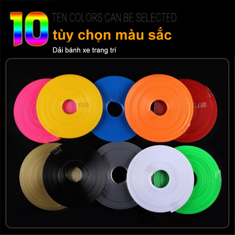 [HCM]Sakora 1 cuộn Dải bảo vệ lốp xe hơi dài dải trang trí lốp nhãn dán lốp nhãn dán xe (trắng / cam / đỏ / đen / hồng / vàng / xám / xanh / xanh / tím)