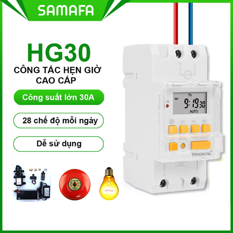 Công tắc hẹn giờ bật tắt điện 220V HG30 công suất lớn 30A, 28 chương trình và có thời gian chính xác