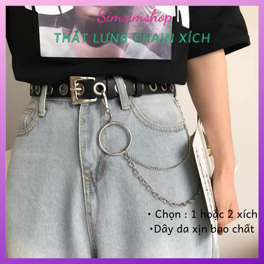 Thắt lưng CHAIN xích nhiều lỗ tròn - Dây nịt lỗ tròn 1 hàng kèm Chain 2 kiểu xich