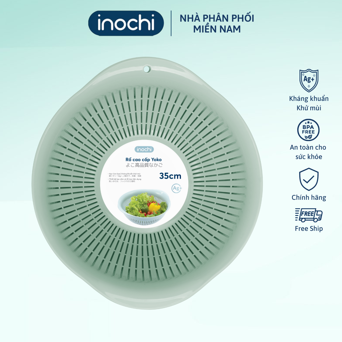 Bộ thau rổ CAO CẤP inochi 35cm, chịu nhiệt 130 độ C, không giòn gãy, gây mùi khó chịu