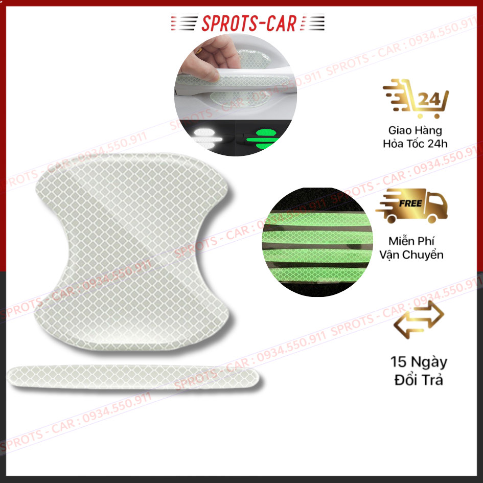 Bộ 10 Miếng Dán Silicon dạ quang Chống Xước Hõm Cửa, Tay Nắm Cửa Ô TÔ, Có Logo Hãng Xe