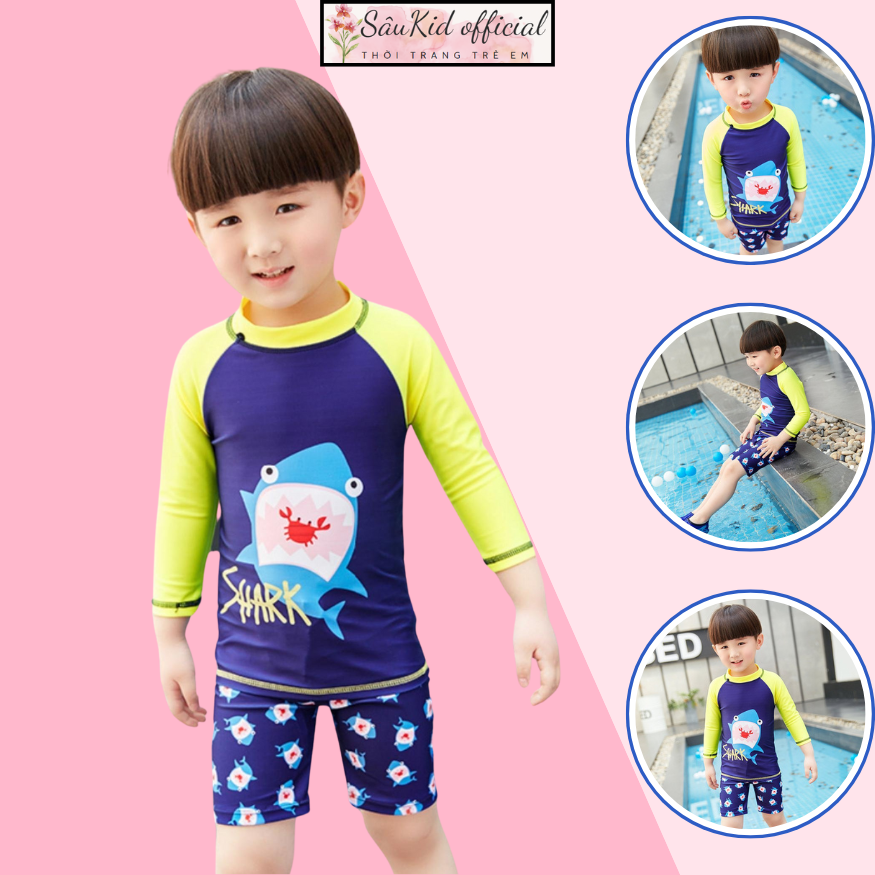 Đồ bơi bé trai bộ bơi trẻ em in hình cá mập danh cho bé từ 10kg đến 45kg
