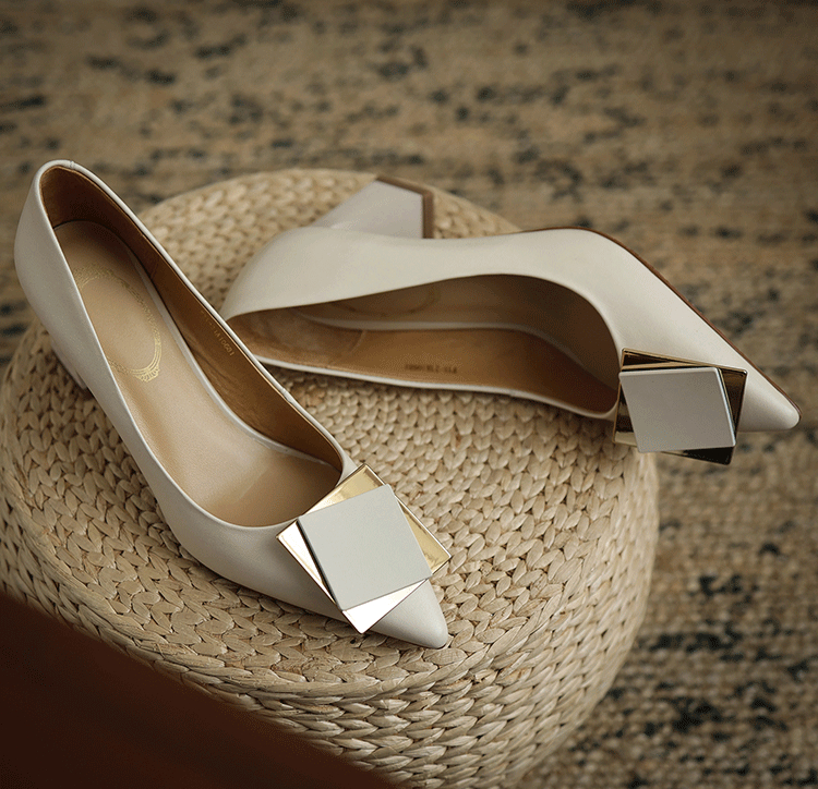 (Bảo hành 12 tháng) Giày cao gót nữ bít mũi phối khóa vuông gót khoét bán nguyệt - Giày nữ gót cao 7cm - Giày da mềm 3 màu Đen - Kem - Trắng - Mall LN297