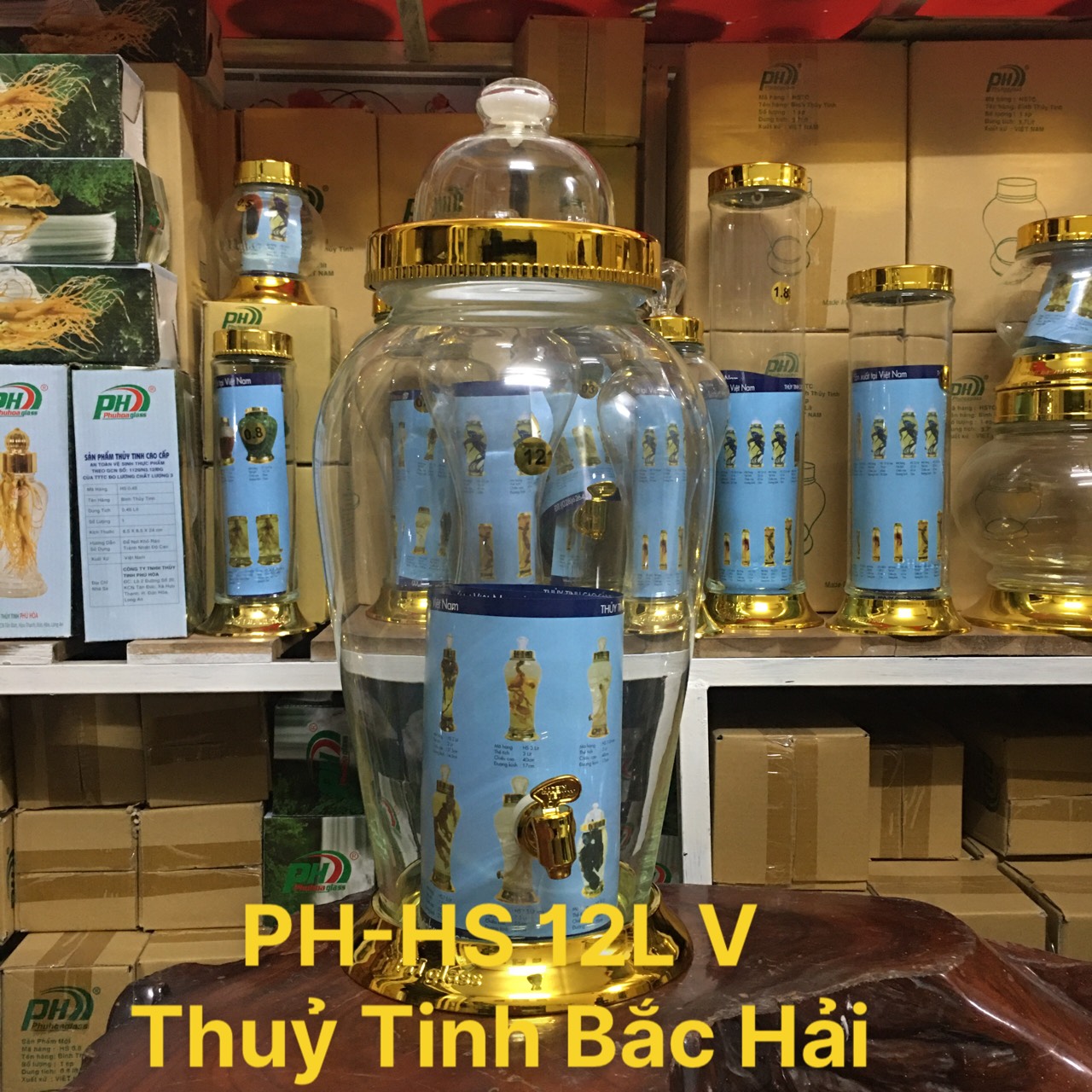 BÌNH THỦY TINH VÀ HŨ THỦY TINH NGÂM RƯỢU HS12L CÓ VAN- THỦY TINH BẮC HẢI