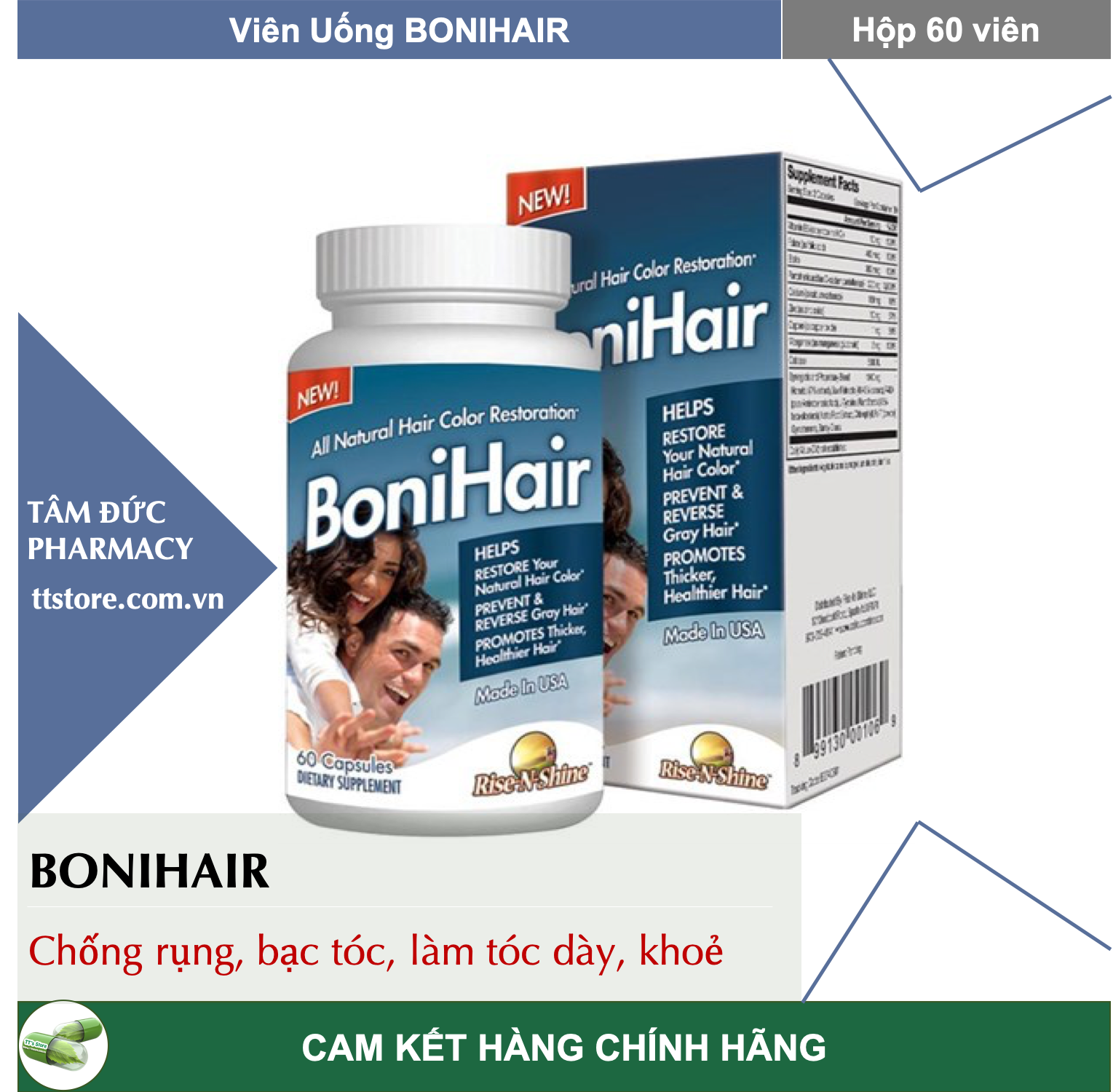 BoniHair USA - Viên uống Boni Hair ngăn ngừa bạc tóc, rụng tóc.